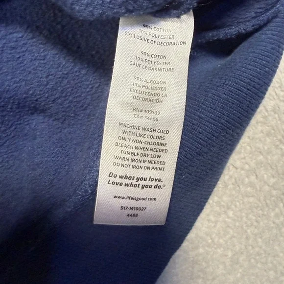 Life is Good Sweatshirt Unisex Large Blue Boxy Fit Crewneck Pullover Embroidered - Picture 2 of 4